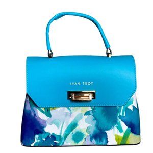 Ivan Troy Women's Ann Turquoise Floral Print Italian Shoulder Leather Handbag